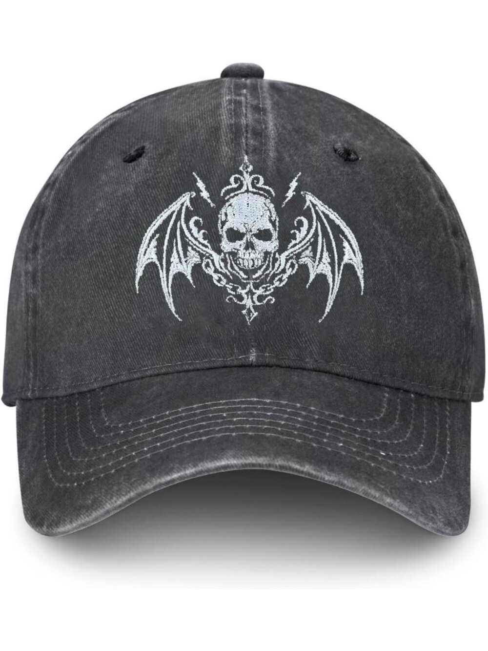 Unisax Goth Skull Polyester Embroidered Adjustable Washed Denim Baseball Hats